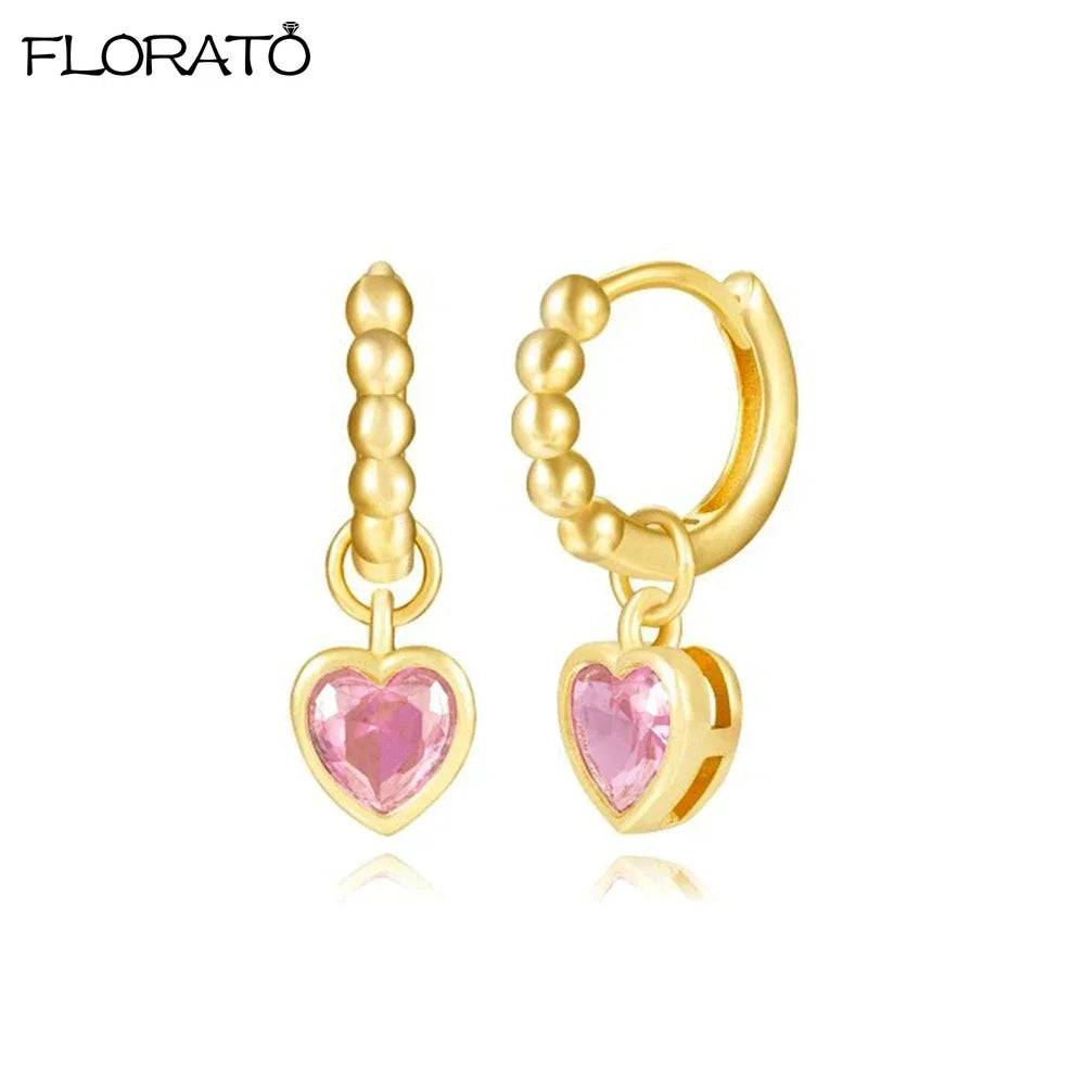 Boucles d’oreilles créoles en argent 925 plaqué or 18K – Zircon rose, style romantique et tendance