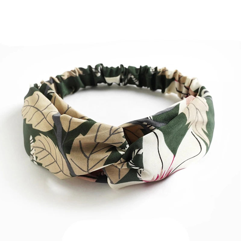 Bandeau cheveux femme bohème – Turban croisé vintage élastique imprimé