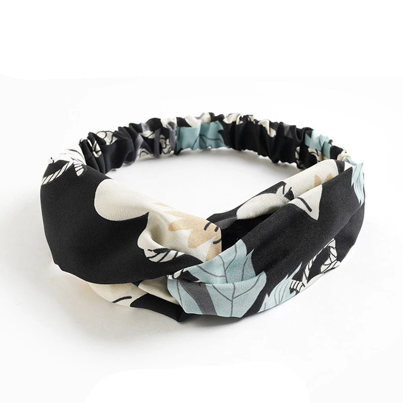 Bandeau cheveux femme bohème – Turban croisé vintage élastique imprimé