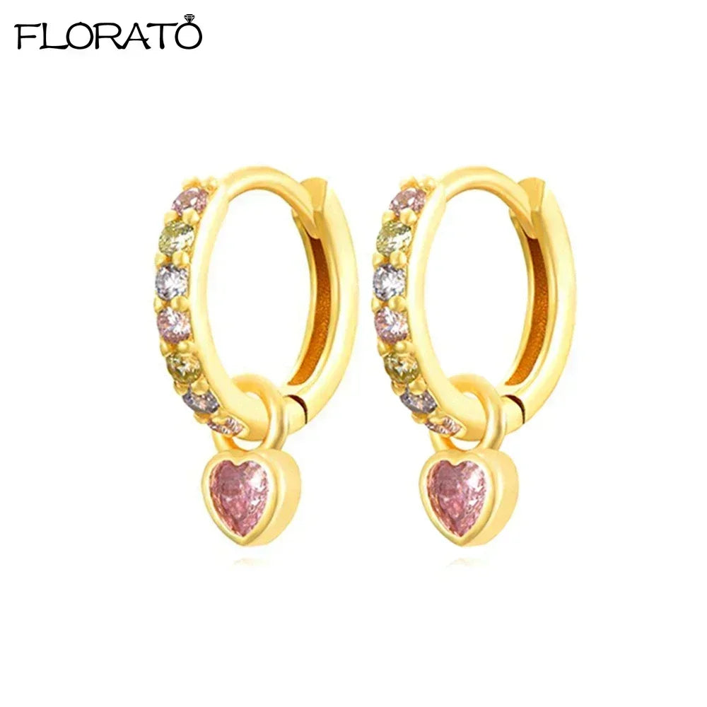Boucles d’oreilles créoles en argent 925 plaqué or 18K – Zircon rose, style romantique et tendance