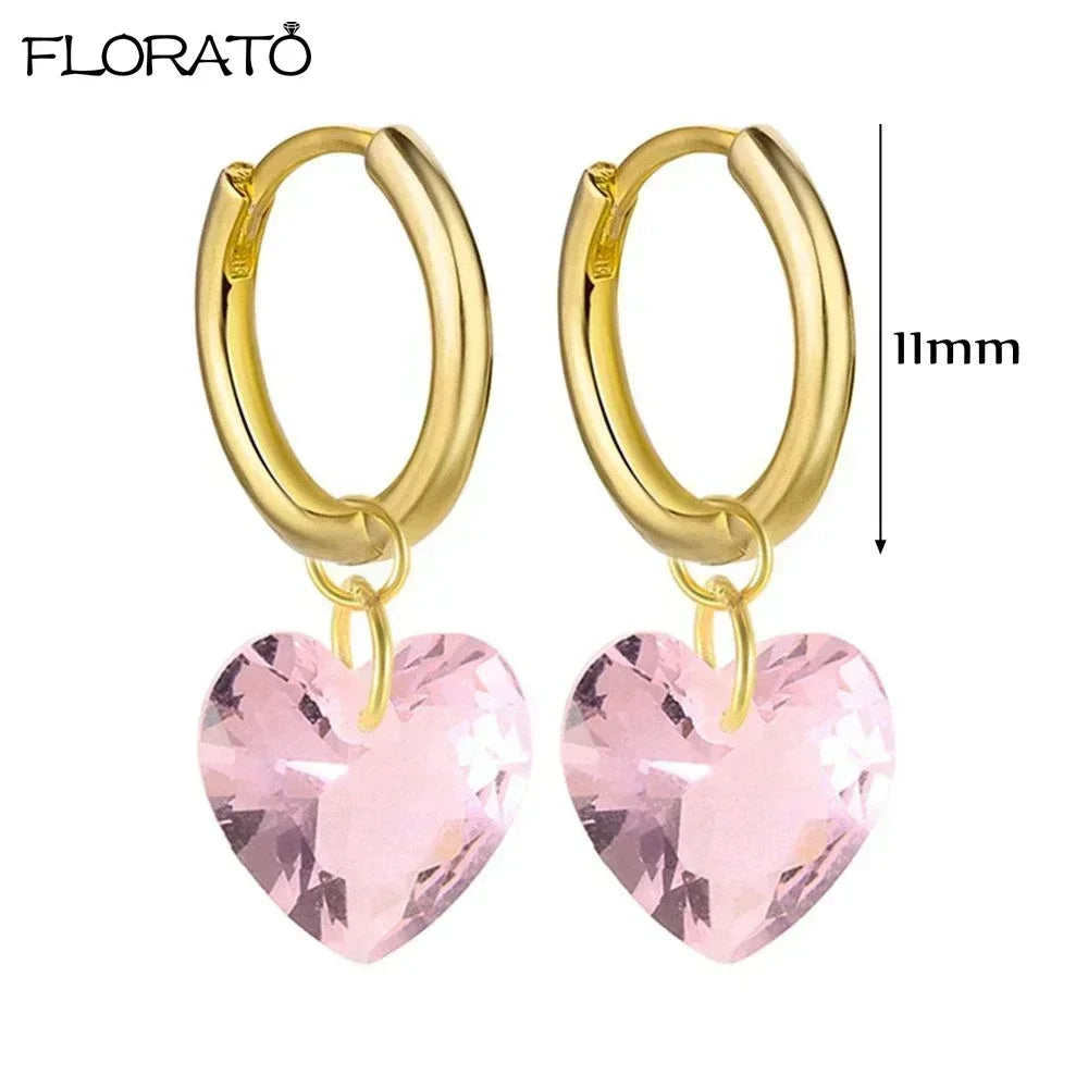Boucles d’oreilles créoles en argent 925 plaqué or 18K – Zircon rose, style romantique et tendance
