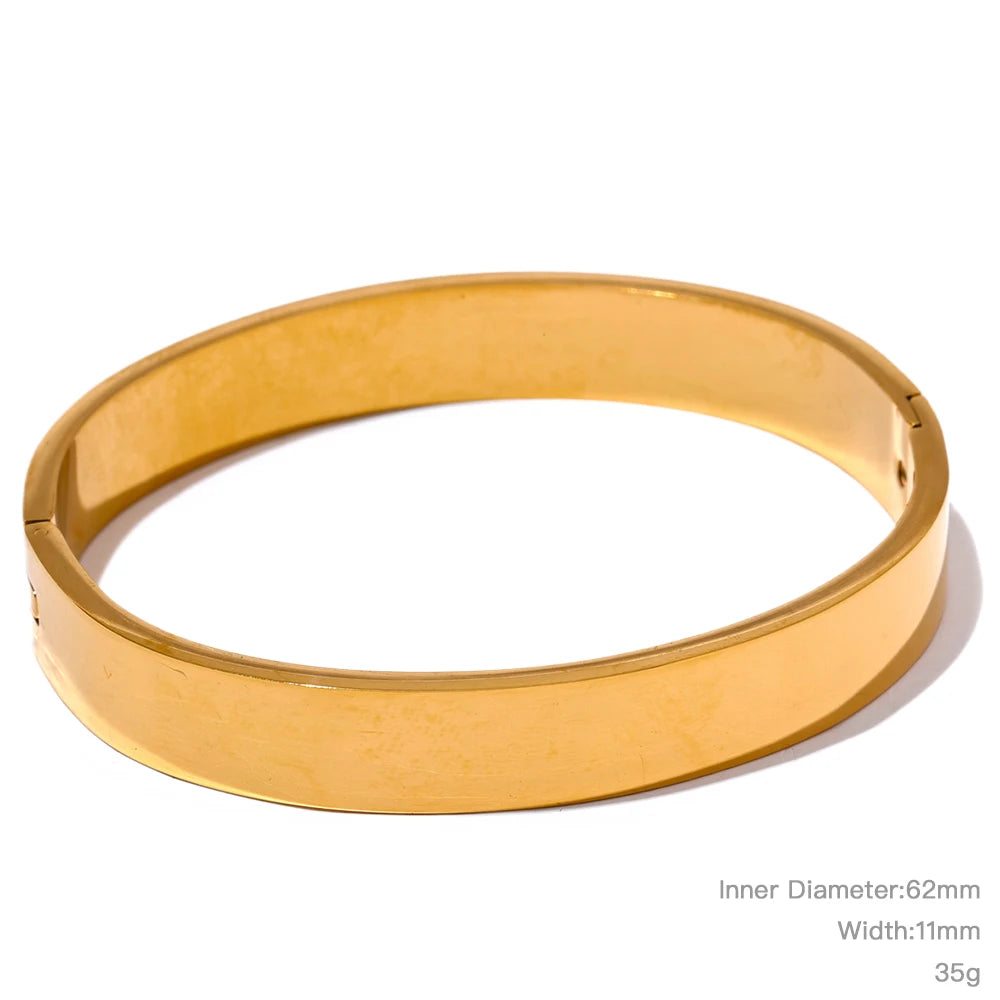 Bracelet jonc rond large en acier inoxydable – Doré & argenté, waterproof