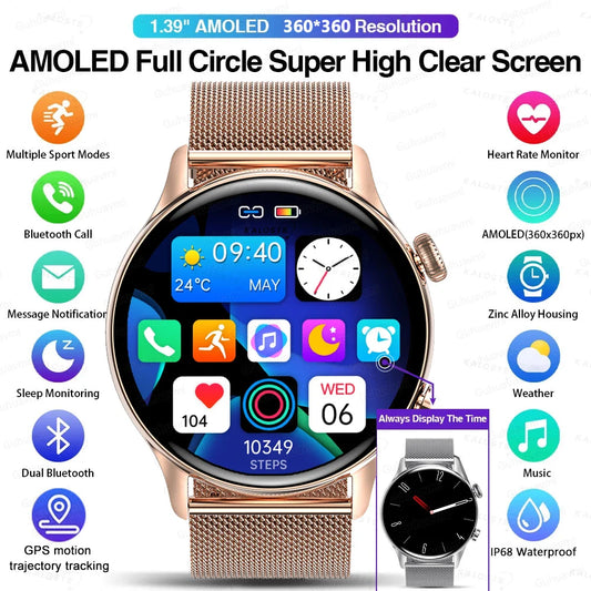 Montre connectée AMOLED homme & femme – Smartwatch Bluetooth, GPS, NFC, étanche IP68, Android & iOS