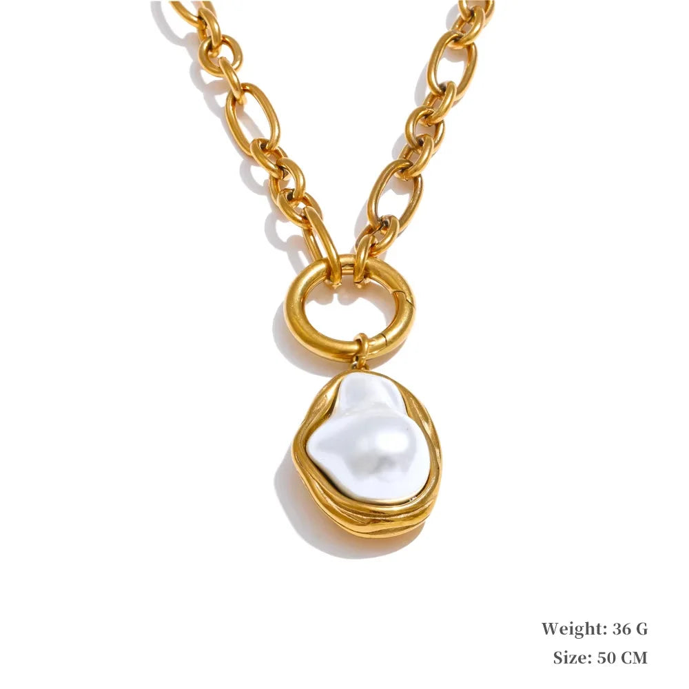 Collier perles baroques et chaîne cubain en acier inoxydable