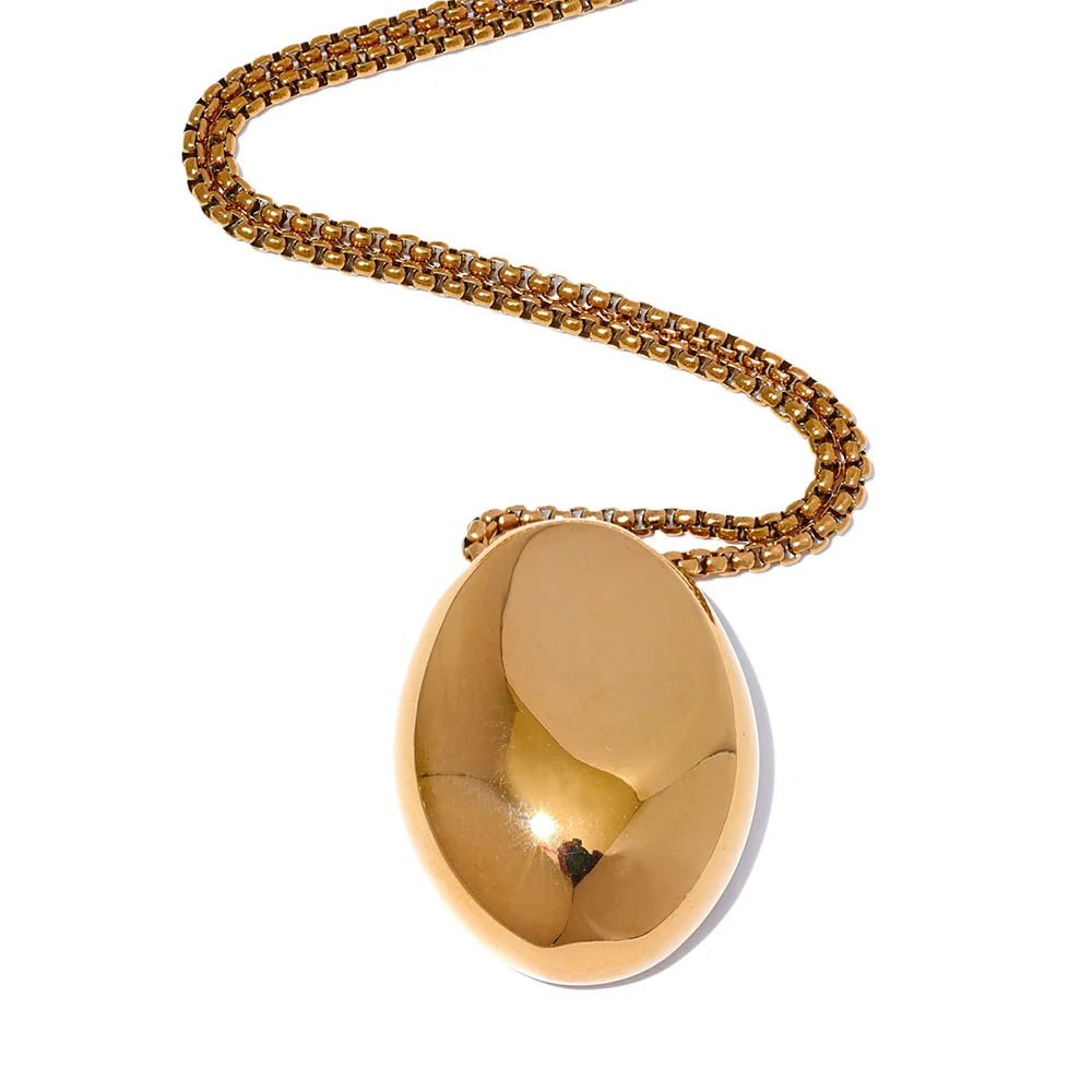 Collier long pendentif ovale en acier inoxydable