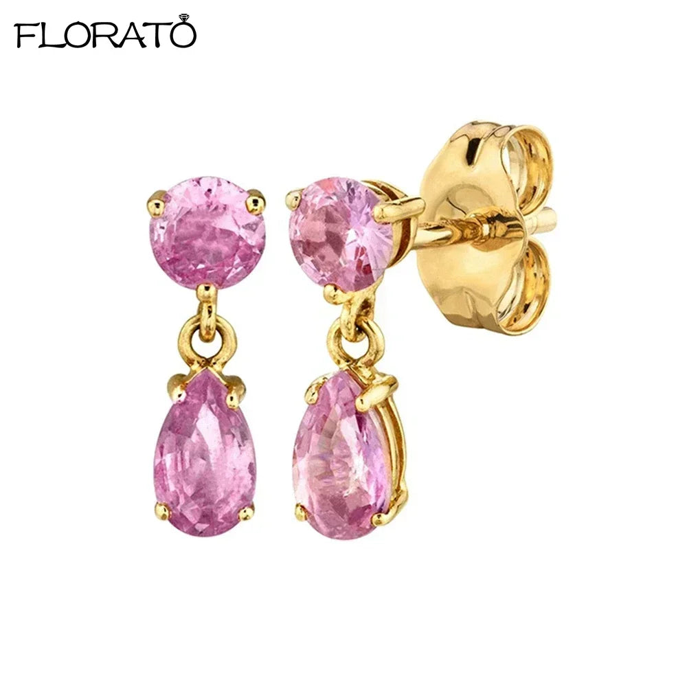 Boucles d’oreilles créoles en argent 925 plaqué or 18K – Zircon rose, style romantique et tendance