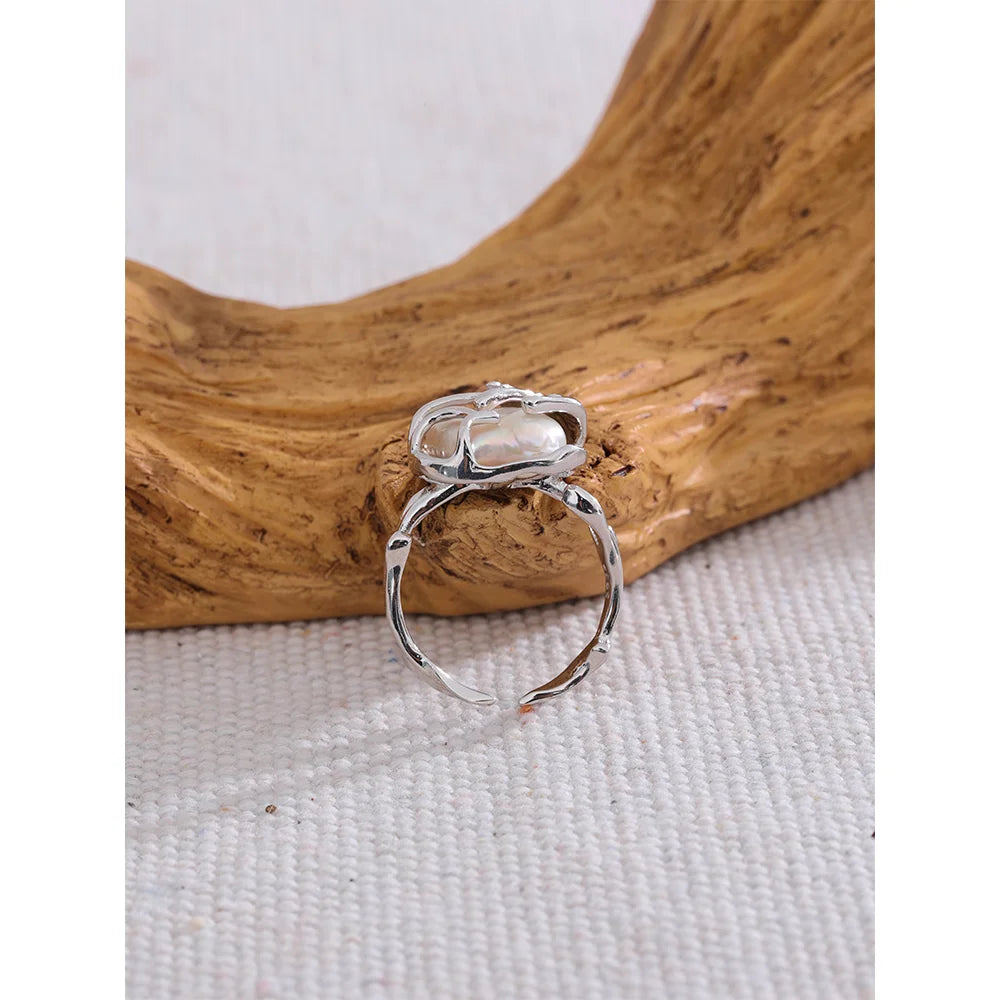 Bague perle d’eau douce ouverte en argent 925 – design créatif et élégant