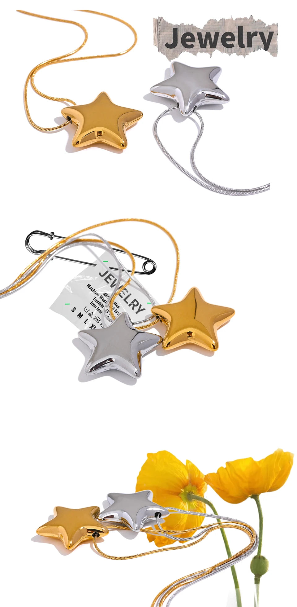 Collier Pendentif Étoile en Acier Inoxydable Plaqué Or 18K – Brillance Moderne et Charme Céleste
