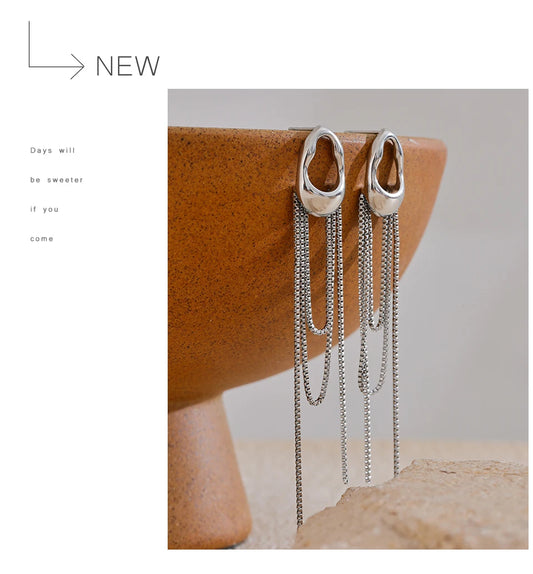 Boucles d’oreilles chaînes longues – Acier inoxydable 316L, design géométrique