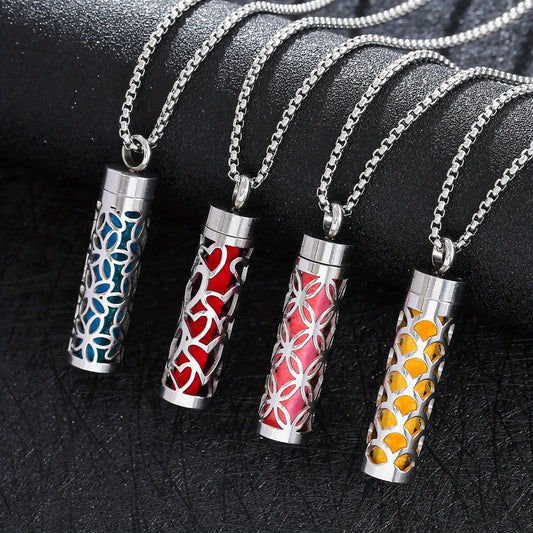 Collier diffuseur huiles essentielles 316L – Bijou aromathérapie avec 10 pads colorés