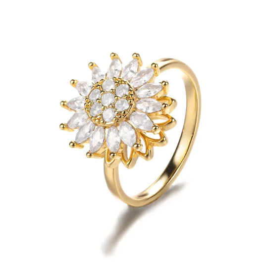 Bague Anti-Stress Femme – Acier Inoxydable Rotatif | Soleil, Lune, Étoile, Tournesol