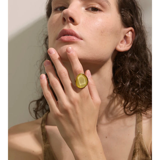 Bague réglable multicolore en résine et acier inoxydable – Bijou plaqué or