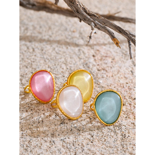 Bague réglable multicolore en résine et acier inoxydable – Bijou plaqué or