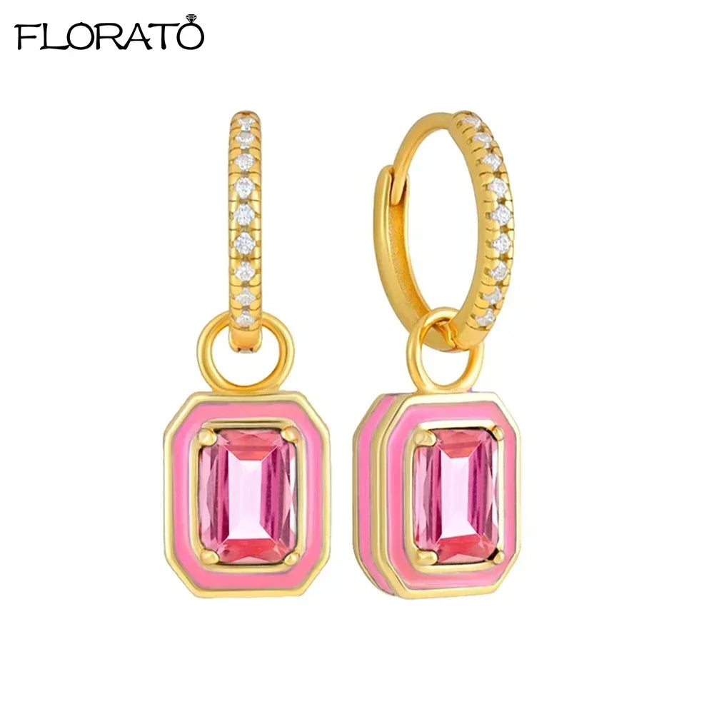 Boucles d’oreilles créoles en argent 925 plaqué or 18K – Zircon rose, style romantique et tendance