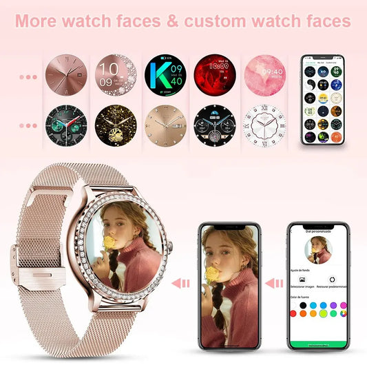 Montre Connectée Femme – Appels Bluetooth, Tracker Fitness & Santé, Cadrans Personnalisables | Android iOS