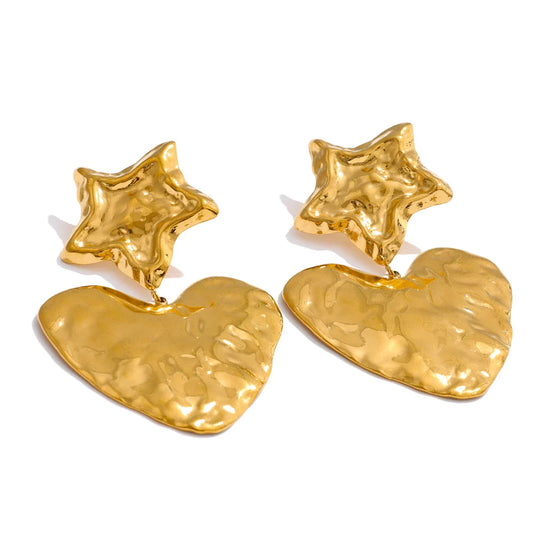 Boucles martelées – cœur & étoile dorés