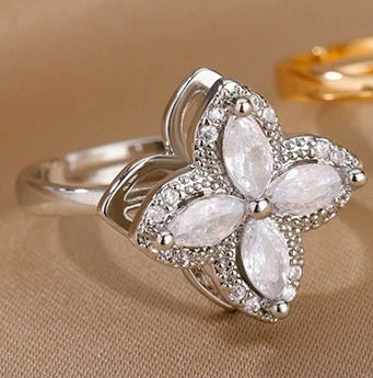 Bague anti-stress cœur et trèfle zircon