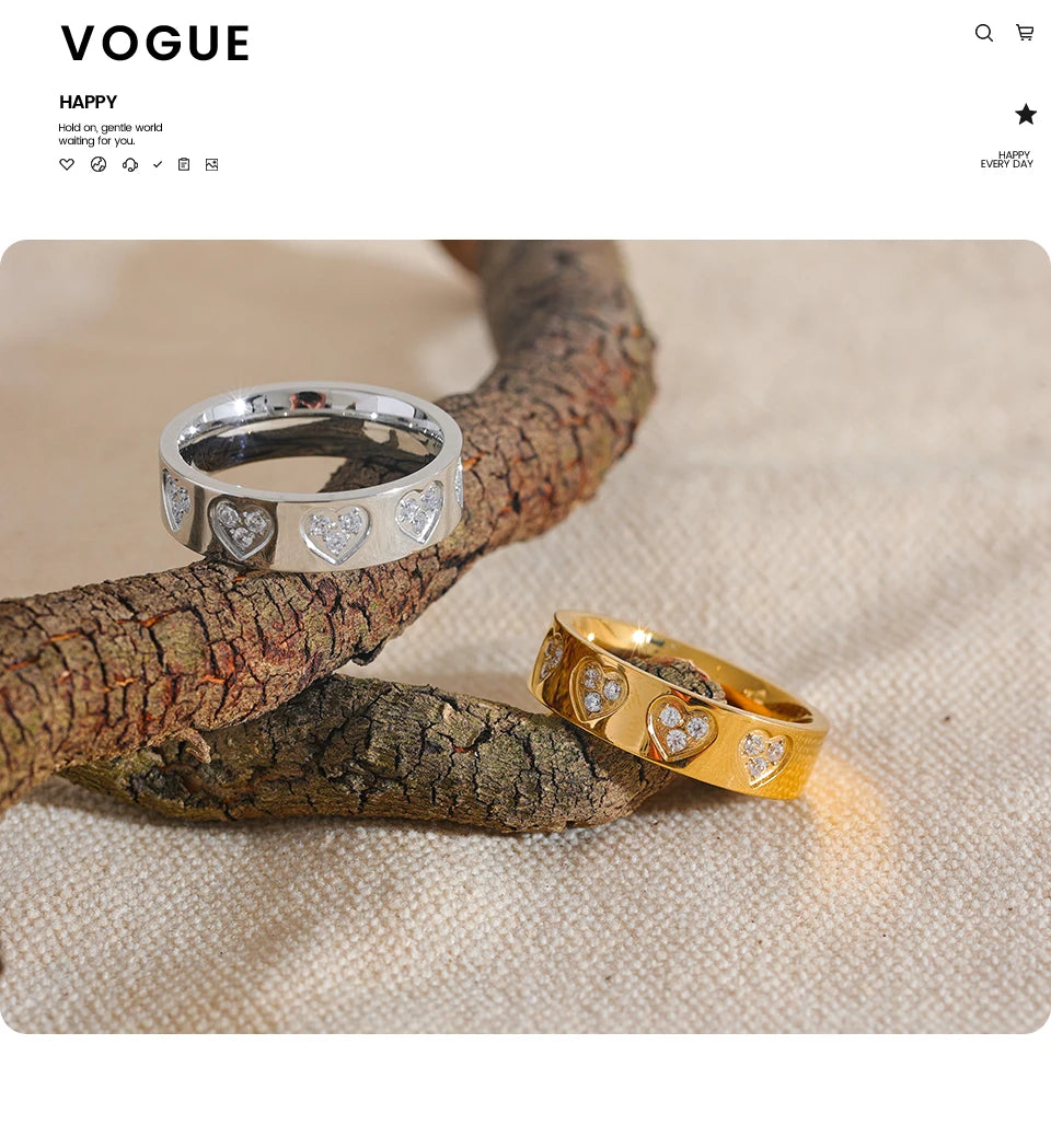 Bague cœurs scintillants – Acier inoxydable doré & zircons