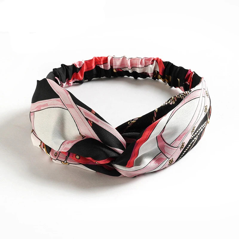 Bandeau cheveux femme bohème – Turban croisé vintage élastique imprimé