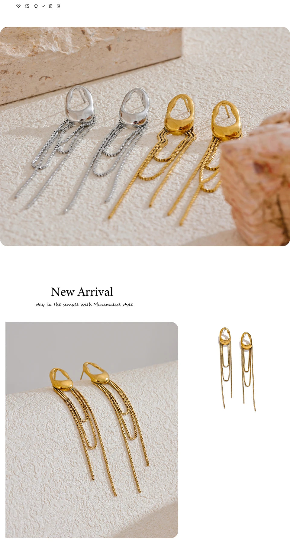 Boucles d’oreilles chaînes longues – Acier inoxydable 316L, design géométrique