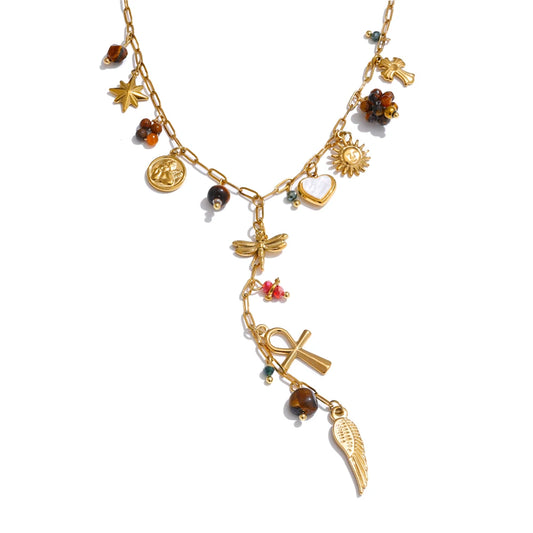 Collier pendentifs symboliques – Acier inoxydable & pierres naturelles