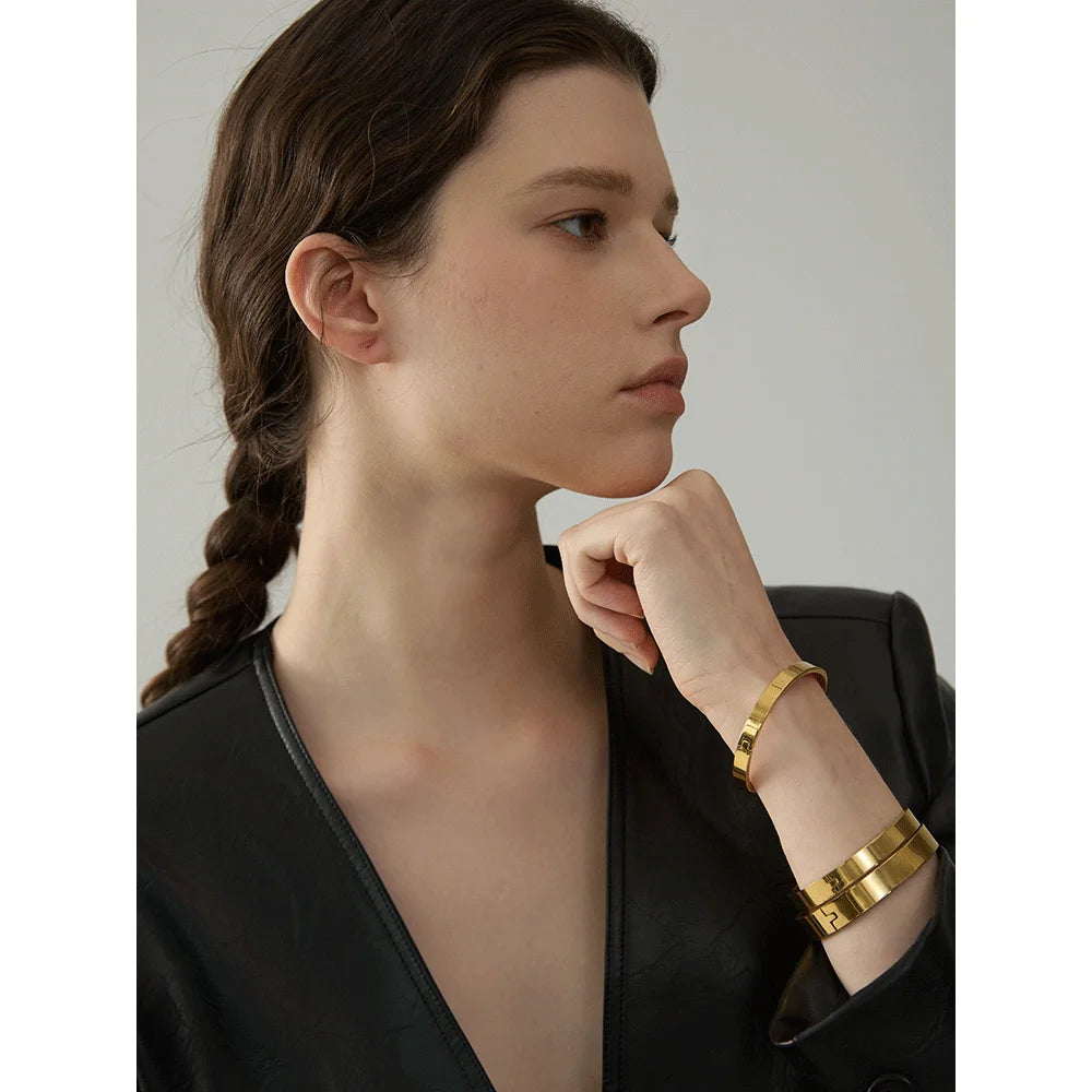 Bracelet jonc rond large en acier inoxydable – Doré & argenté, waterproof