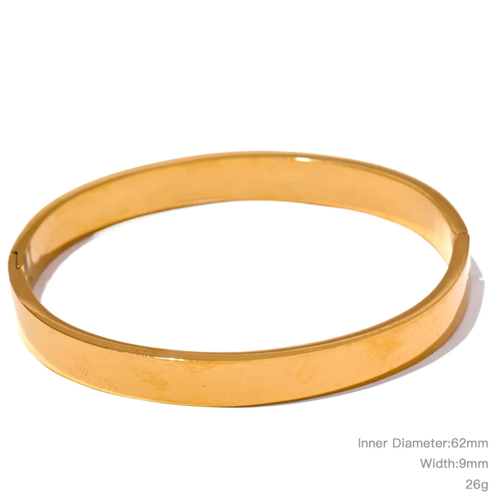 Bracelet jonc rond large en acier inoxydable – Doré & argenté, waterproof