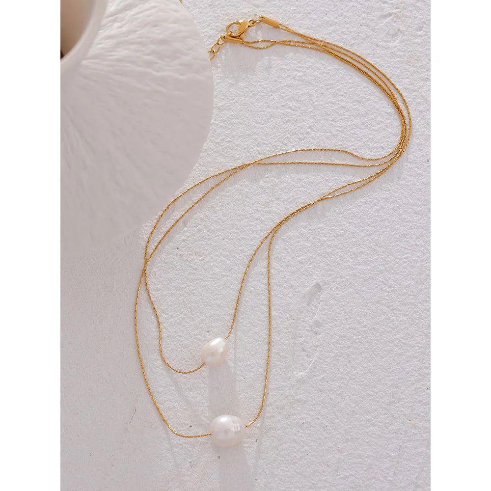 Collier perles naturelles – Chaîne fine en acier inoxydable doré