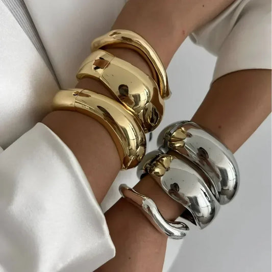 Breites Armreif-Armband – Gold- oder Silbermetall-Finish