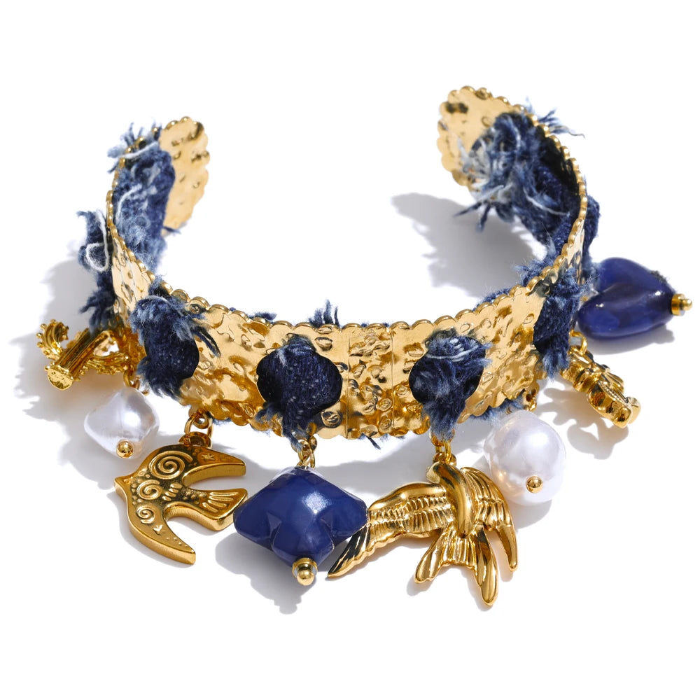 Collier pendentif cœur denim bleu & étoile – charme moderne et original