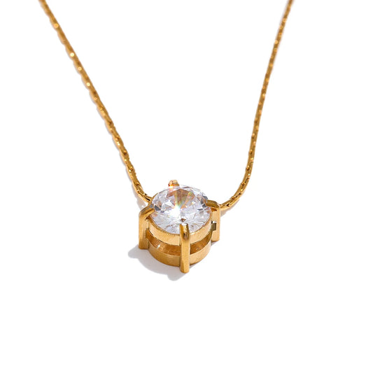 Collier pendentif zircon brillant en acier inoxydable – Bijou femme chic et étanche, plaqué or PVD 18K