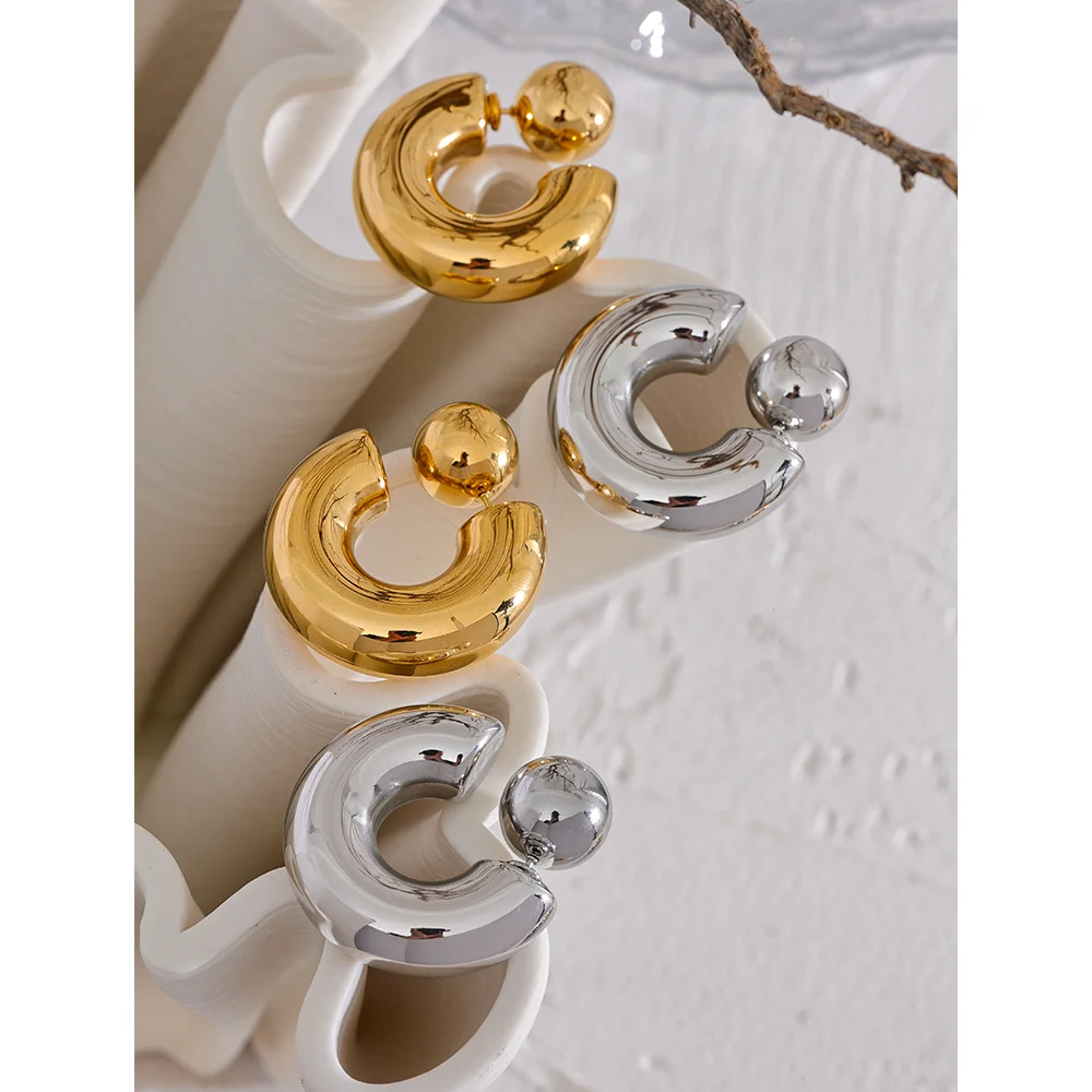 Boucles d’oreilles en C – Acier inoxydable doré, design épais & stylé
