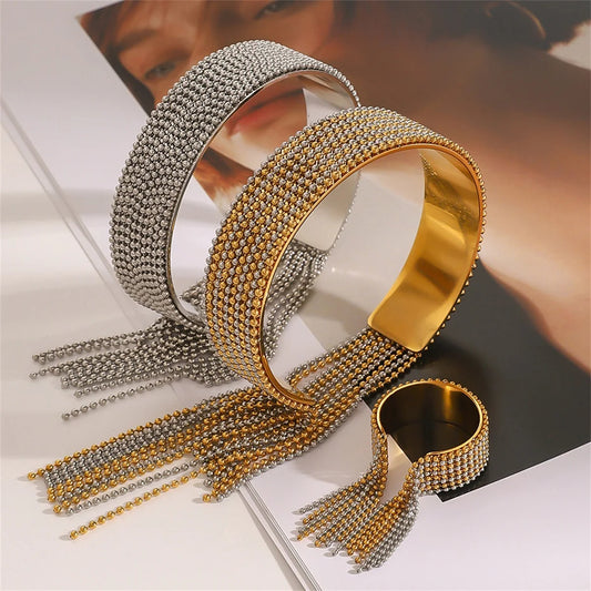 Quastenarmband und Ring – 18 Karat vergoldeter Edelstahl