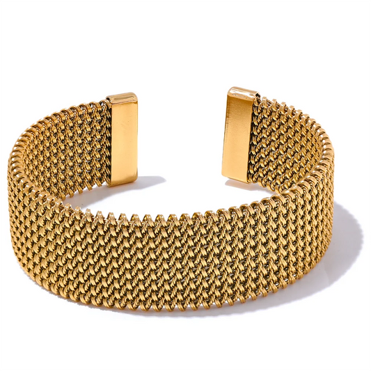 Bracelet large texturé – Acier inoxydable doré, ouvert & étanche