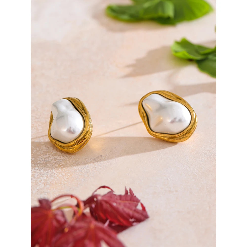 Collier perles baroques et chaîne cubain en acier inoxydable