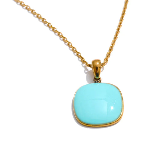 Collier pendentif carré coloré en acier inoxydable