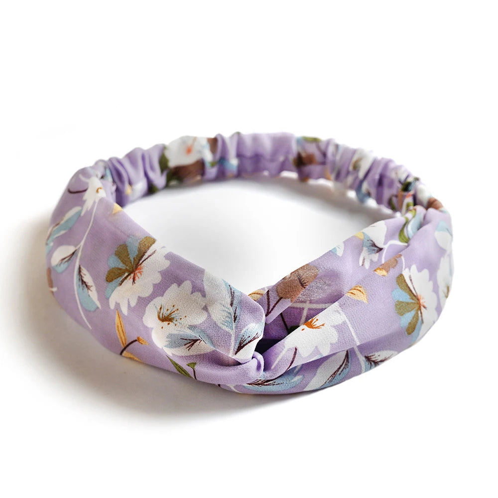 Bandeau cheveux femme bohème – Turban croisé vintage élastique imprimé