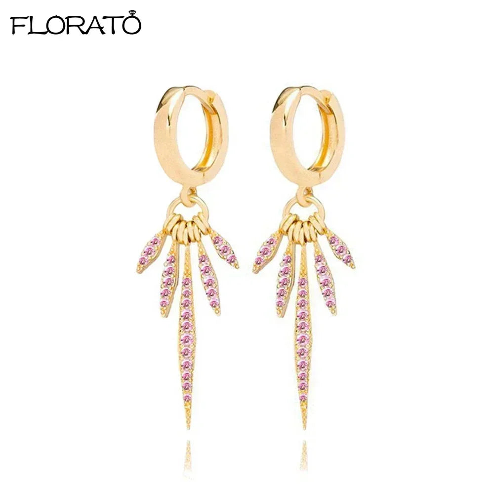 Boucles d’oreilles créoles en argent 925 plaqué or 18K – Zircon rose, style romantique et tendance