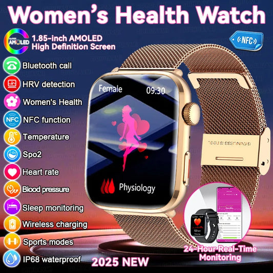 Montre connectée AI Santé 2025 – Smartwatch AMOLED 1,85’’ femmes & hommes, appels Bluetooth, NFC, suivi santé complet IP68
